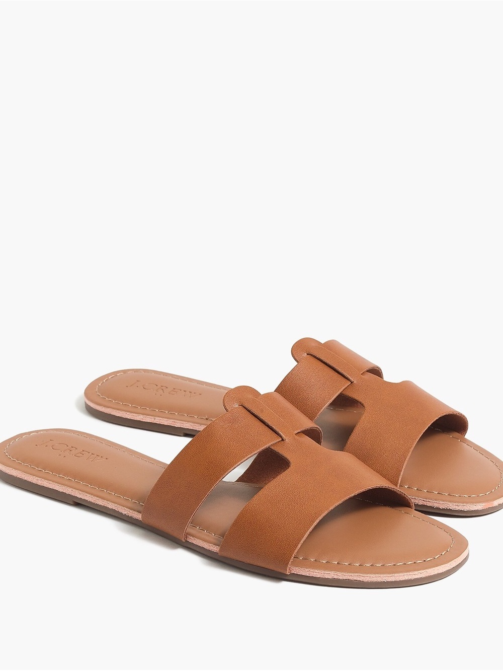 NWT J. Crew Cognac Leather Cutout Slide Sandals